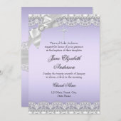 Invitation Baptême violet dentelle de diamant chic (Devant / Derrière)