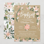 Invitation Baptême Whimsical Floral Blush & White Girl (Devant / Derrière)