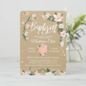 Invitation Baptême Whimsical Floral Blush & White Girl (Debout devant)