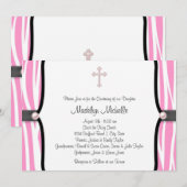 Invitation Baptême Zèbre Rose (Devant / Derrière)