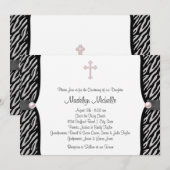 Invitation Baptême Zèbre Rose (Devant / Derrière)