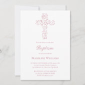 Invitation Baptism baby girl | foliage cross (Devant)