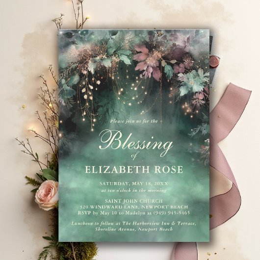 Invitation Baptism Blessing Enchanted Forest Garden Botanical