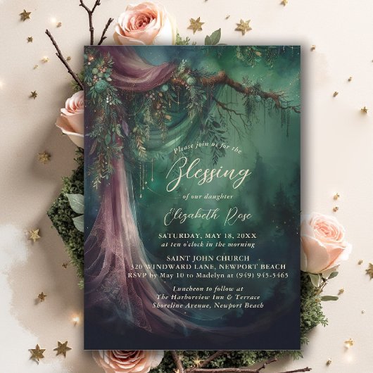 Invitation Baptism Blessing Enchanted Garden Fairytale Draped