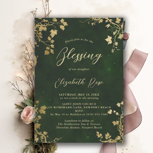 Invitation Baptism Blessing Enchanted Garden Fairytale Green