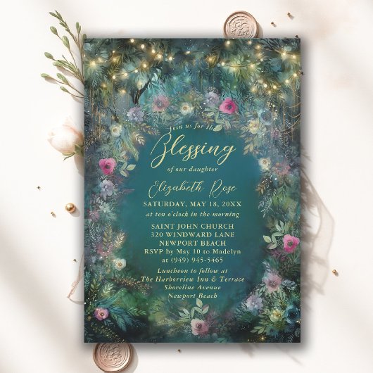 Invitation Baptism Blessing Enchanted Garden Fairytale Roses