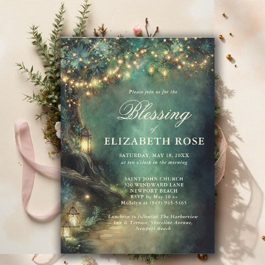Invitation Baptism Blessing Enchanted Garden Forest Landerns