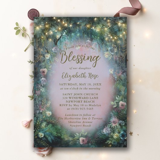 Invitation Baptism Blessing Enchanted Garden Roses Fairytale