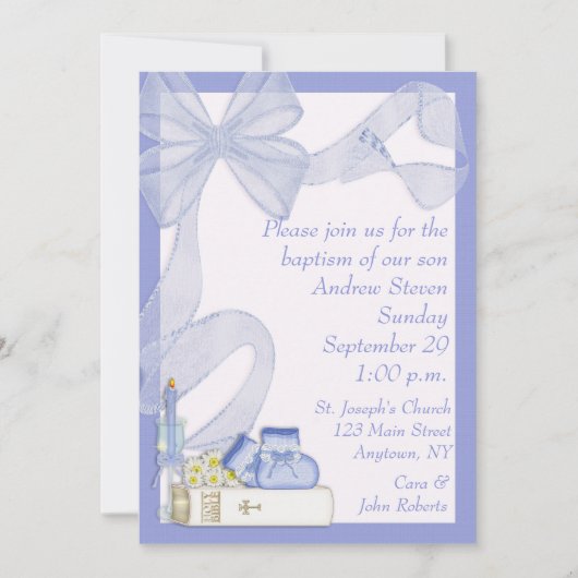 Invitation Baptism Blue Bow (Devant)