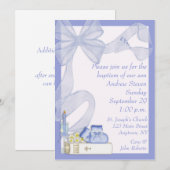 Invitation Baptism Blue Bow (Devant / Derrière)