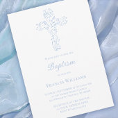 Invitation Baptism blue foliage cross 