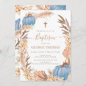 Invitation Baptism Boho Pampas arrangement blue Pumpkin (Devant / Derrière)