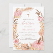 Invitation Baptism Boho Pampas Pink Pumpkin (Devant)