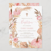 Invitation Baptism Boho Pampas Pink Pumpkin (Devant / Derrière)