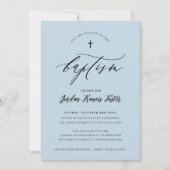 Invitation BAPTISM calligraphie minimale élégant bleu bébé pâ (Devant)