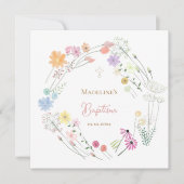 Invitation Baptism colorful wildflowers wreath (Devant)
