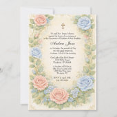 Invitation Baptism Floral Jesus Blessed Mother Roses (Devant)