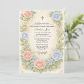 Invitation Baptism Floral Jesus Blessed Mother Roses (Debout devant)