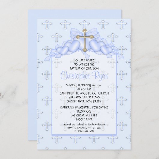 Invitation Baptism Inviation de Cross & Heart (Devant / Derrière)