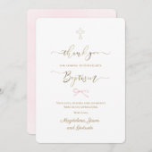 Invitation Baptism little pink bow thank you card (Devant / Derrière)