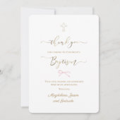 Invitation Baptism little pink bow thank you card (Devant)
