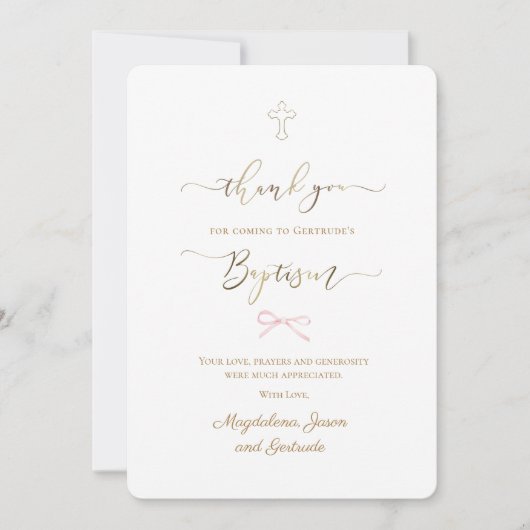 Invitation Baptism little pink bow thank you card (Devant)