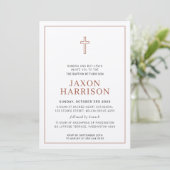 Invitation BAPTISM moderne croix minimale simple argile brun (Debout devant)