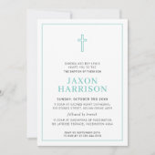 Invitation BAPTISM moderne croix minimale simple vert menthe (Devant)