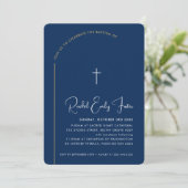 Invitation BAPTISM moderne croix modifiable marine courbe or (Debout devant)