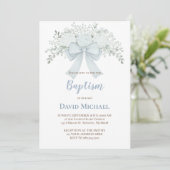Invitation Baptism pastel blue floral bow (Debout devant)