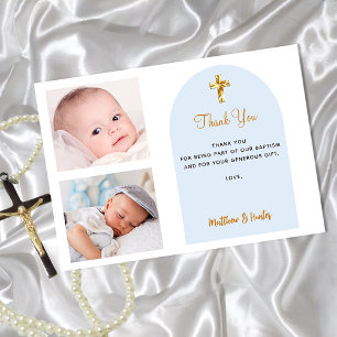 Invitation Baptism photo twins blue boys thank you card