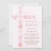 Invitation Baptism pink floral cross  (Devant)