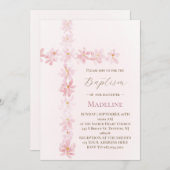 Invitation Baptism pink floral cross  (Devant / Derrière)