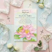 Invitation Baptism Pink Waterlily & Tree Frog