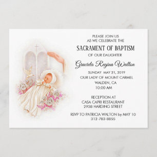 Invitation Baptismal Baby Girl Pink Flowers