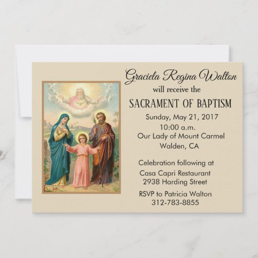 Invitation Baptismal Sainte Famille Jésus Marie Joseph Invita (Devant)
