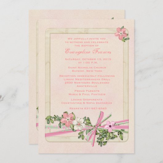 Invitation baptismale florale (Devant / Derrière)