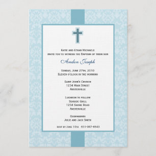 Invitation Baptismale Turquoise Damask.