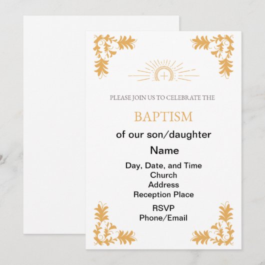 INVITATION BAPTISME CHRÉTIENNE (Devant / Derrière)