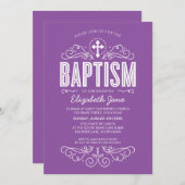 Invitation BAPTISME CUTE élégant tourbillons violet violet vi (Devant / Derrière)