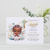 Invitation BAPTISME de la fille noire Croix Florale d'or viol (Debout devant)