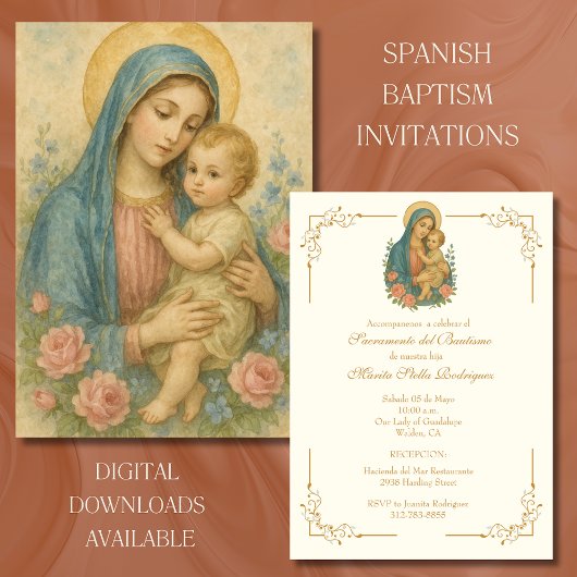 INVITATION BAPTISME ESPAGNOL MARY BÉBÉ JÉSUS CHRISTENER