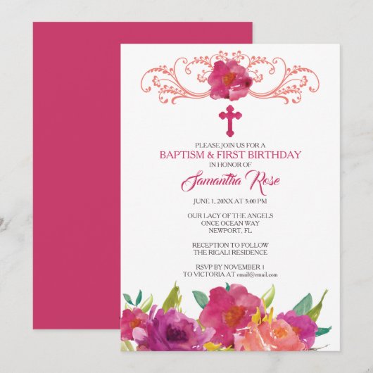 Invitation BAPTISME et premier anniversaire (Devant / Derrière)