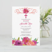 INVITATION BAPTISME, Fille, Roses roses roses (Debout devant)