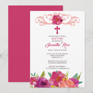 INVITATION BAPTISME, Fille, Roses roses roses