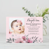 Invitation BAPTISME Floral Rose doux Élégant (Debout devant)