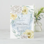 Invitation BAPTISME Floral Rustique bleu-jaune (Debout devant)