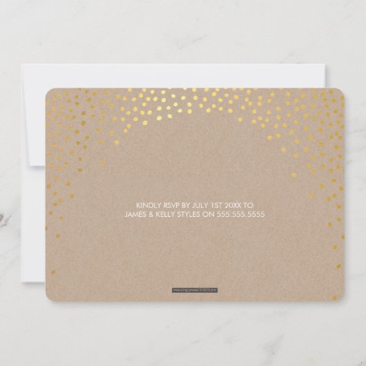 Invitation BAPTISME GLAMOREUX rustique en or confetti kraft r (Dos)