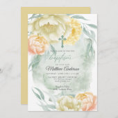 Invitation BAPTISME Ivoire Rustique Soleil Jaune Floral (Devant / Derrière)