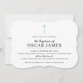 Invitation BAPTISME MODERNE Croix minimale simple bleu pâle g (Devant)